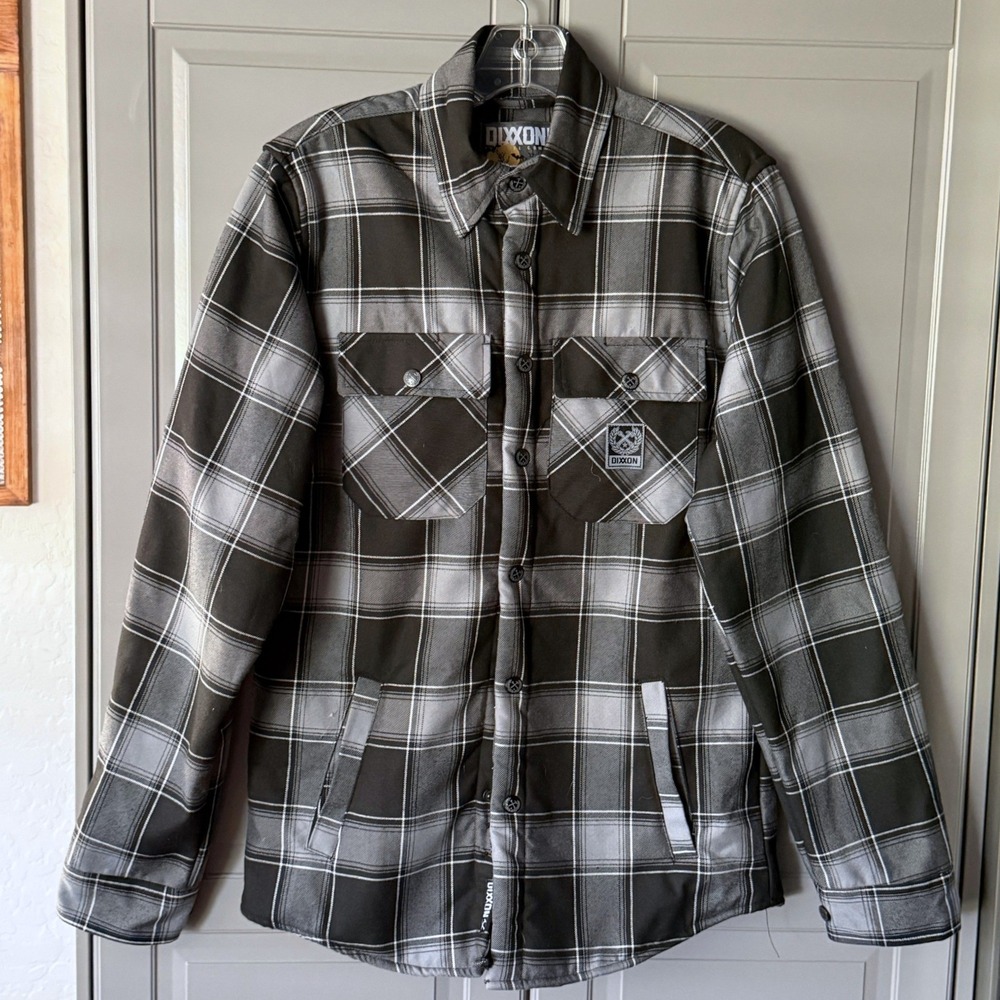 Dixxon Flannel Co Graveyard Sherpa Lined Plaid Flannel Jacket, Gray Black,XS